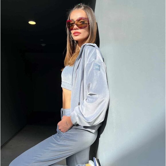 NWT Alo Yoga Velour Glimmer Full Zip Hoodie Size Small - Picture 12 of 12